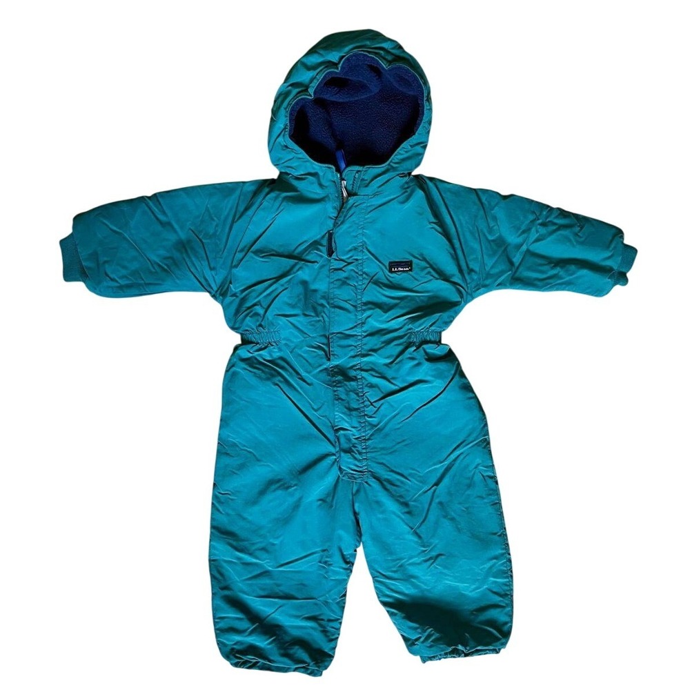 Vintage 90s LL Bean Snowsuit 3T Teal One Piece Hooded Made in USA Retro Kids EUC
